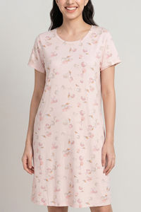 Zivame Beach Dreamer Knit Poly Knee Length Nightdress With In Built Slip On Bra - Soft Pink — thumbnail 4